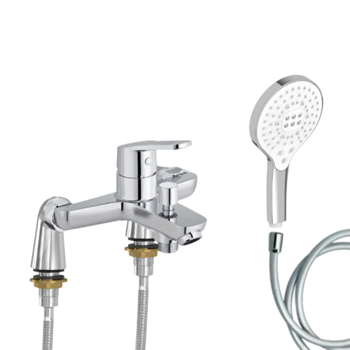 Mitigeur baignoire Aimé + pommeau de douche Metro signature + flexible de douche lisse + colonnettes Idro'Flex