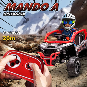 Coche Eléctrico para Niños 12V, Kawasaki Teryx KRX 1000, Coche de Batería UTV con 2 Motores, Control Remoto 2,4G, Suspensión Trasera, Faros, USB, para Niños de +3 Años, Rojo