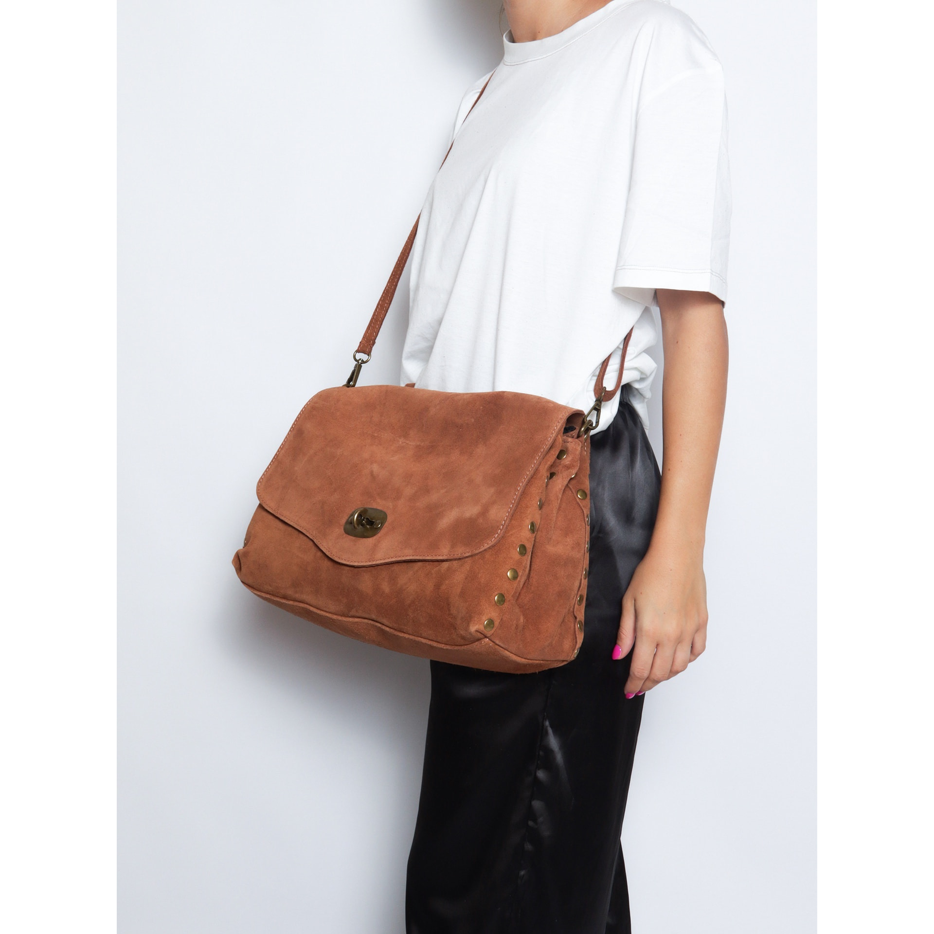 Borsa a mano da donna Made in Italy - Modello Zelia Elite - Pelle scamosciata - 37.0 x 22.0 x 15.0 cm