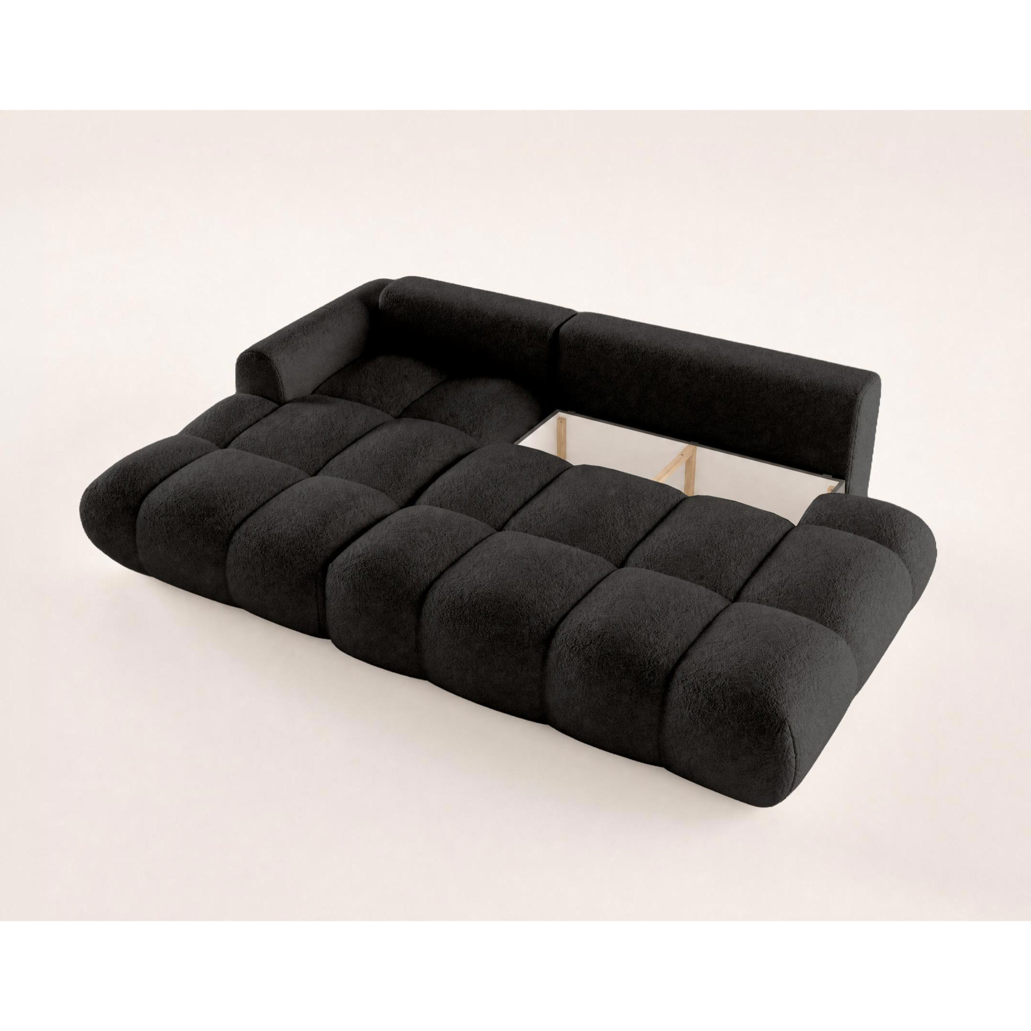 Yulin - Canapé d'angle ouvert gauche 4 places convertible avec coffre en tissu bouclette - Noir
