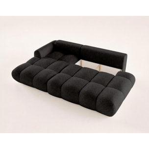 Yulin - Canapé d'angle ouvert gauche 4 places convertible avec coffre en tissu bouclette - Noir