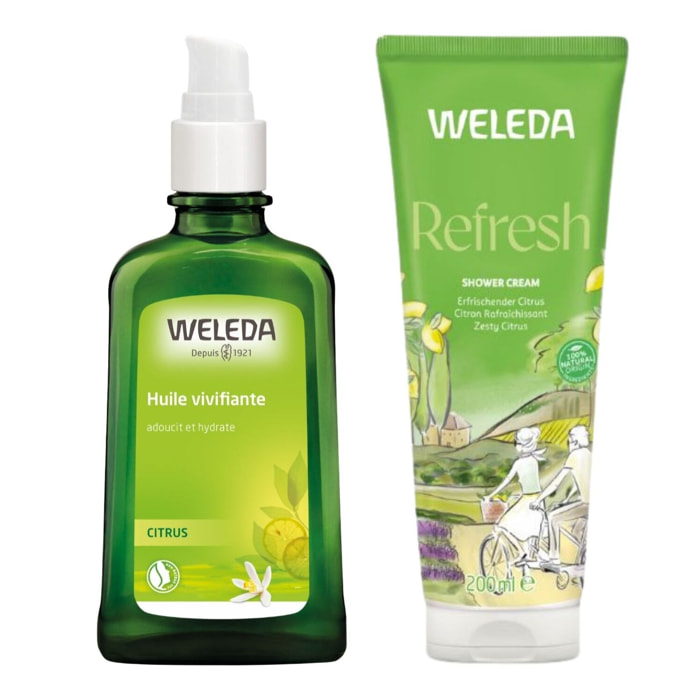 WELEDA - DUO rituel corps Huile et douche - Huile vivifiante au citrus + Refresh Crème de douche vivifiante au citrus -Vegan* -Natrue**- 100ml -200 ml