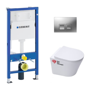 Pack WC bati-support Geberit + Cuvette Swiss Aqua Technologies sans bride fixations invisibles + plaque chrome (INFINITIOGEB2)