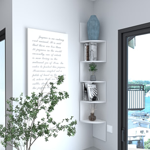 Libreria Angolare Scaffale 5 Ripiani Legno MDF Mensole Espositive da Parete Design Moderno Elegante Casa Soggiorno Salotto Studio 123x20x20 cm Bianco