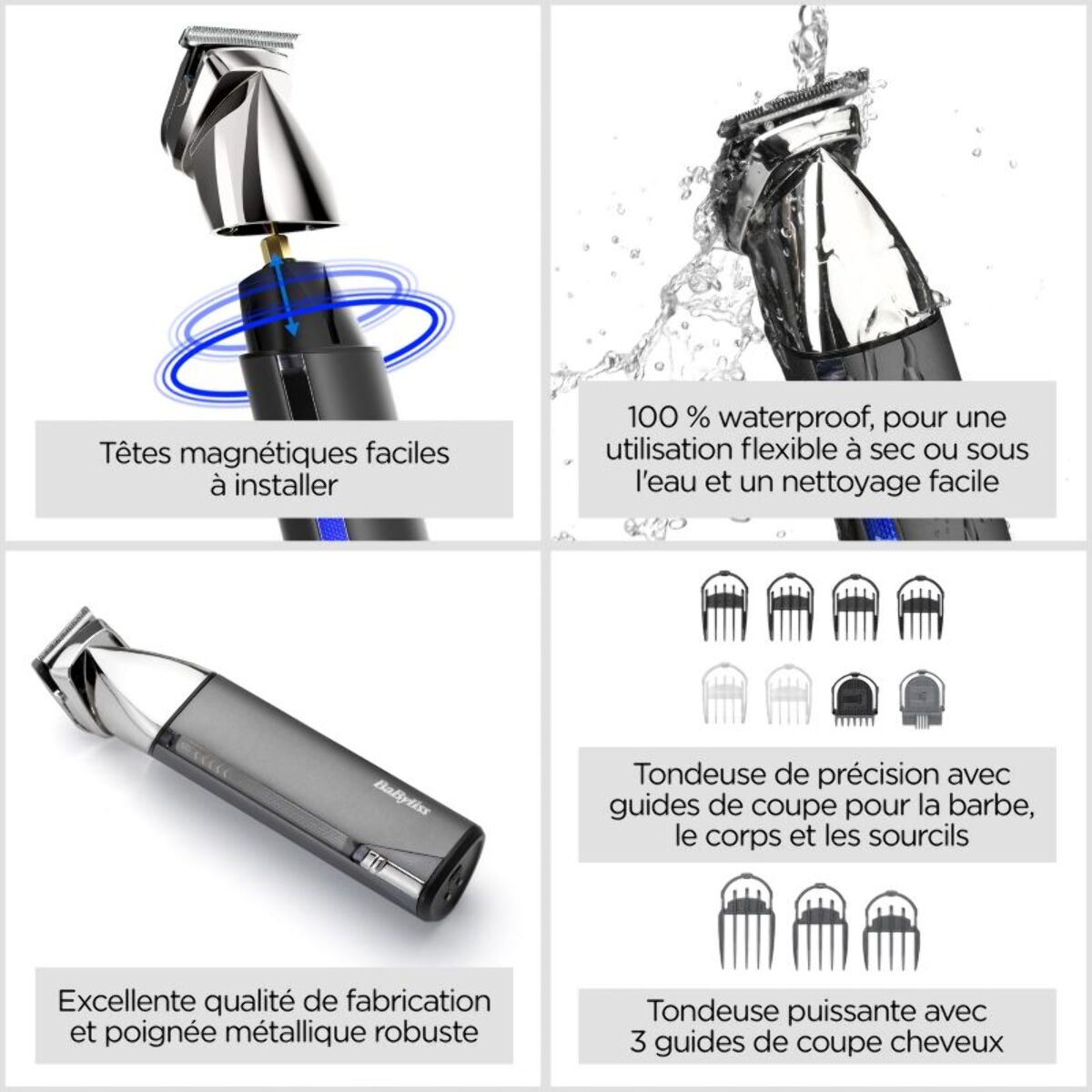 Tondeuse multi usages BABYLISS MT996E Super-X Metal Series,  12 hauteurs de coupe, précision 0,2 mm, autonomie 300 mn