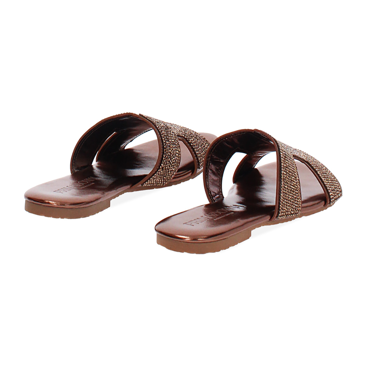 Sandaletto con tomaia laminata in strass color bronzo