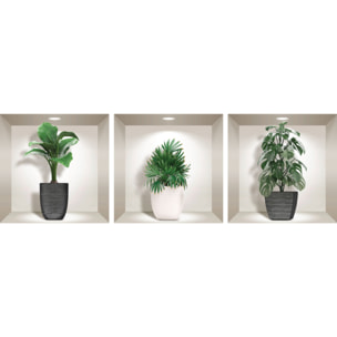Stickers muraux 3D | Sticker Mural Autocollant effet 3D plantes chics - Stickers adhésifs 3D Chambre Salon Trompe l'oeil