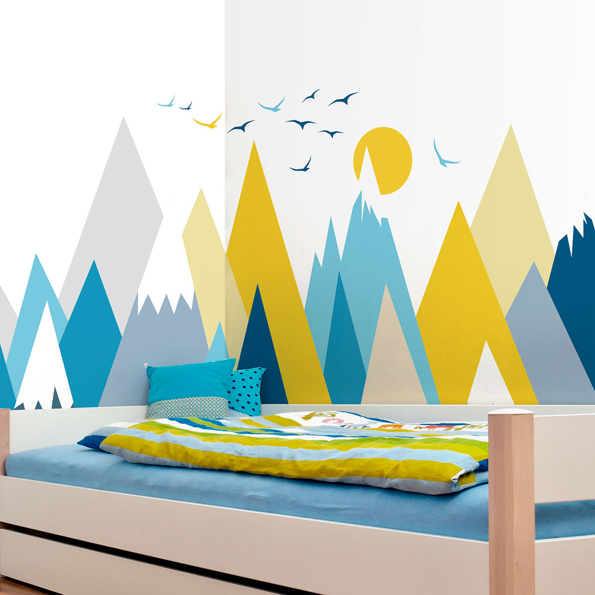 Stickers muraux enfants - Décoration chambre bébé - Autocollant Sticker mural géant enfant montagnes scandinaves BETIKA