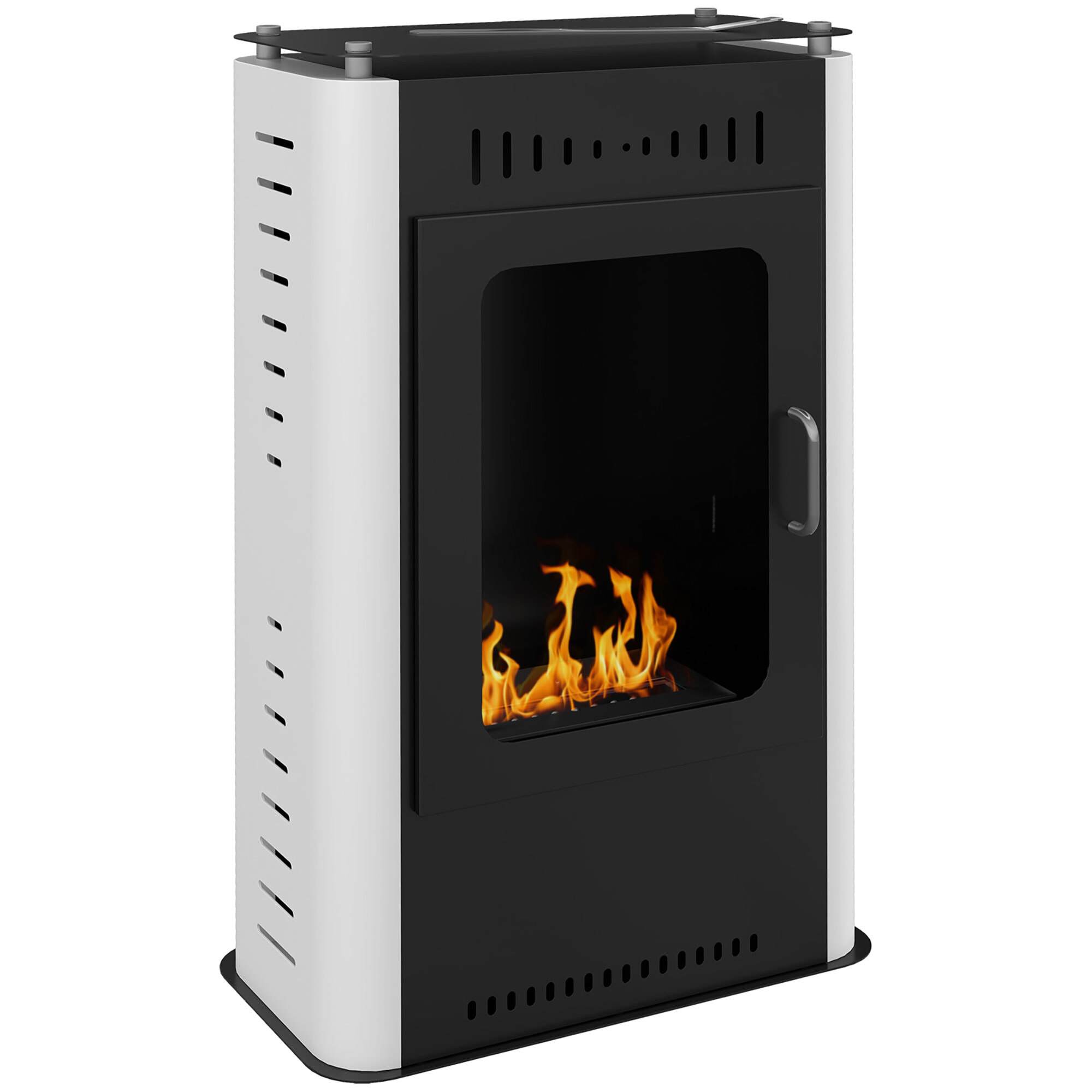 Cheminée bioéthanol design contemporain - étagère - brûleur 1,2 L - contrôle de flamme et manche inclus - acier noir blanc