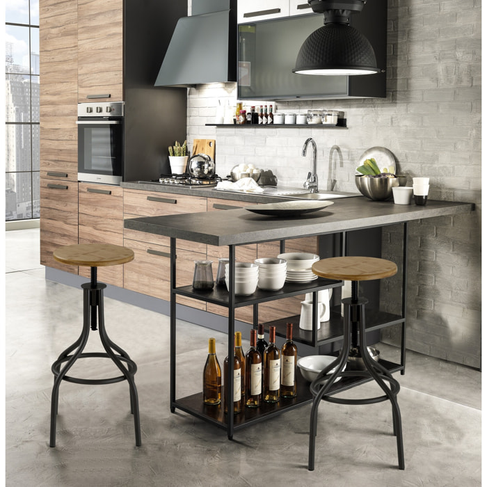 Tabouret réglable en hauteur Tomasucci PAJO, en acier et bois, gris