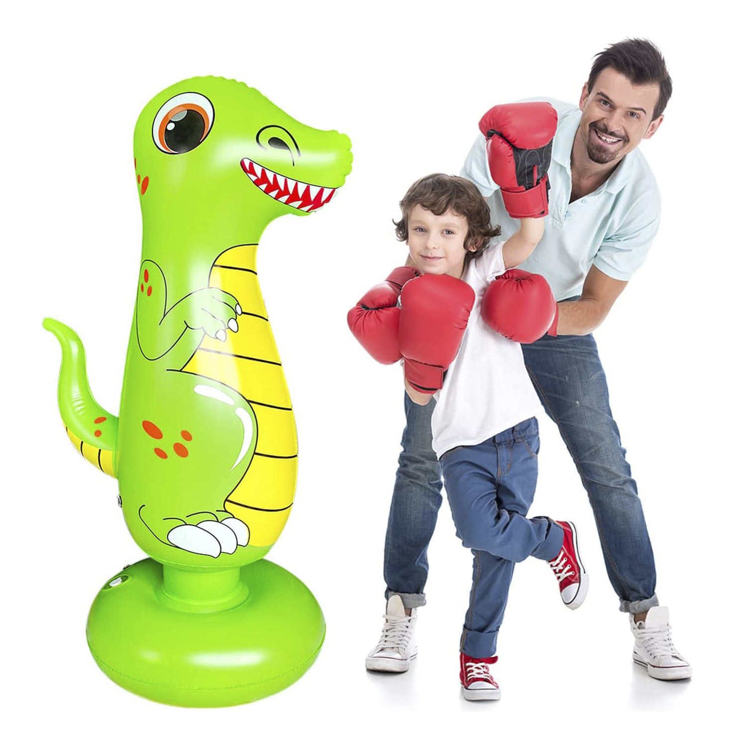Dinosaurio hinchable tentetieso. Punching ball, practica karate, boxeo. 120cm.