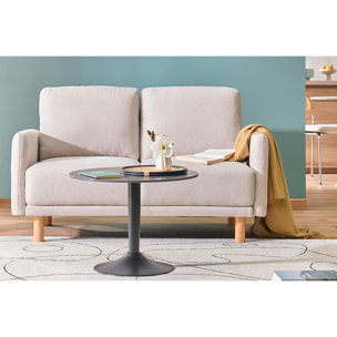Canapé design 2 places en tissu effet velours texturé beige et bois clair BONO