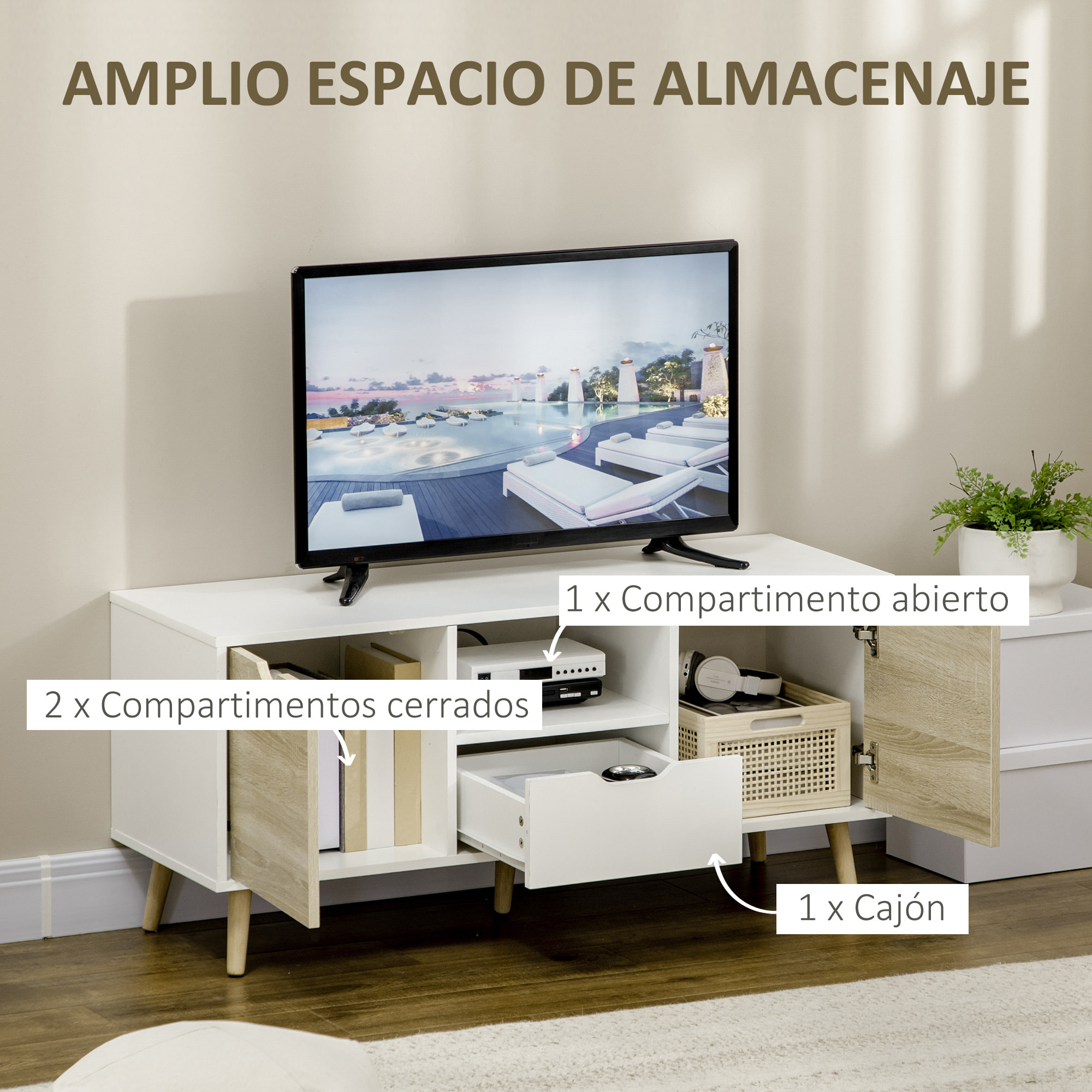 Mueble de TV con Cajón 2 Puertas Mesa para TV para Televisores 50'' 110x40x50 cm