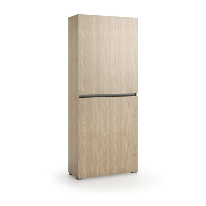 Armadio multiuso grande Arro, Scarpiera con ripiani regolabili, Mobile porta scarpe a 4 ante, 100% Made in Italy, 80x37h195 cm, Olmo