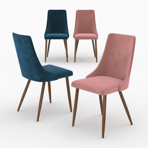 Pack 4 chaises en velours bleu et rose - Vinni