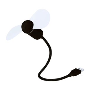 Ventilador flexible compatible con USB y USB-C, con cuello orientable para dirigir el flujo de aire. Compacto, ligero y sin necesidad de baterías, ideal para smartphones, portátiles y baterías externa