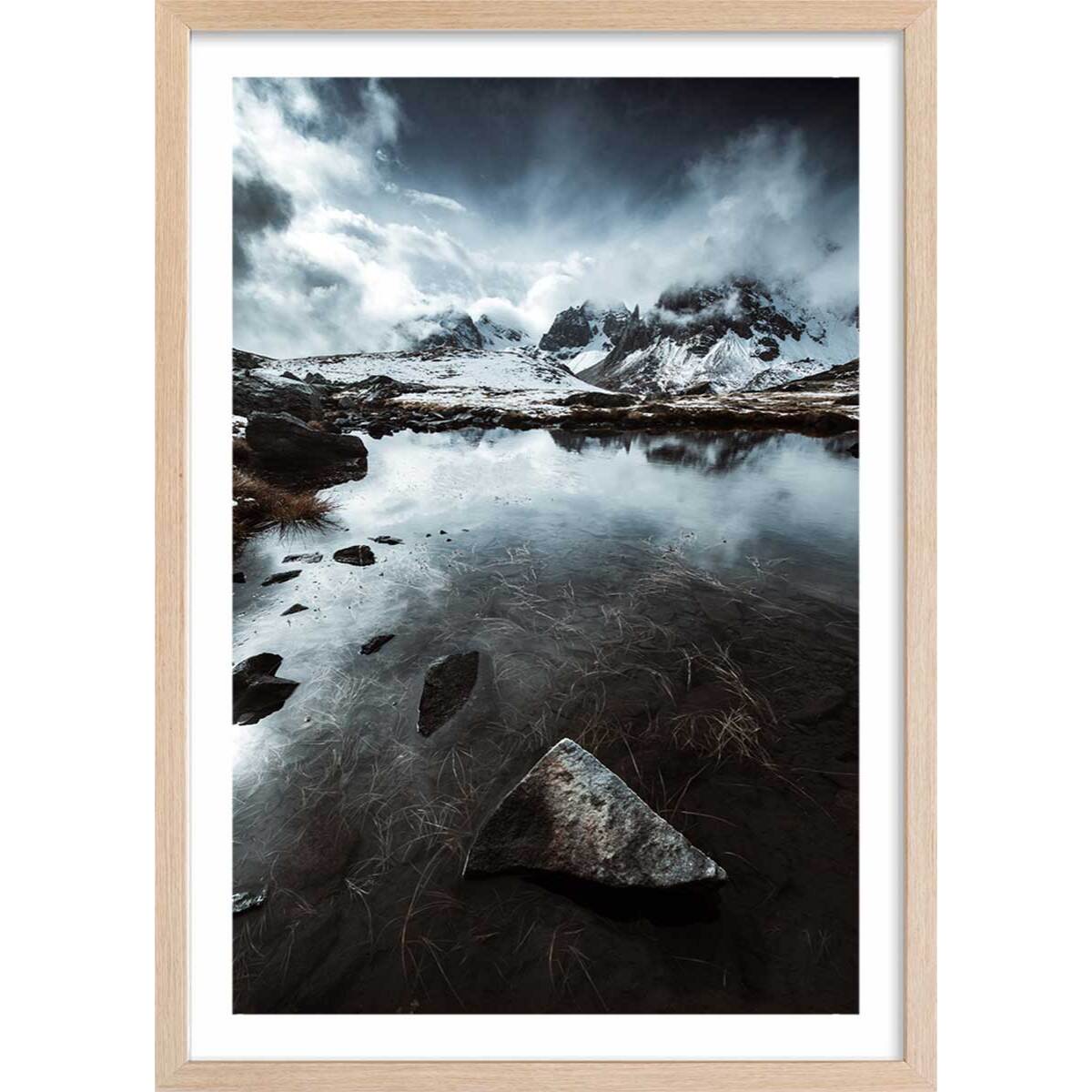 Affiche paysage face aux alpes Affiche + cadre en bois - Chêne