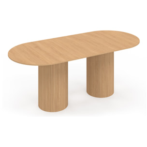Table à manger extensible Albane 2 pieds pylône effet hêtre 160-200cm