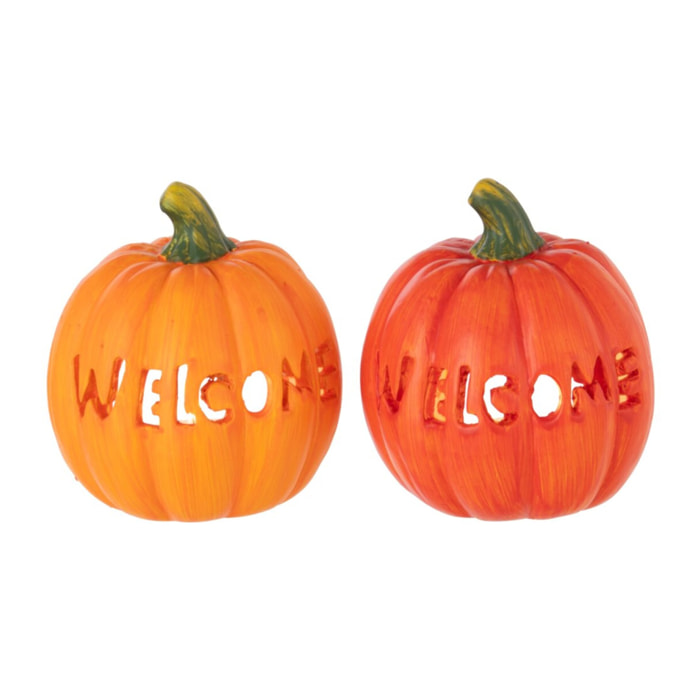 J-Line décoration Citrouille - céramique - orange - small - 2 pcs