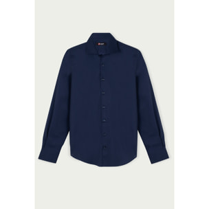 Camicia Uomo 1 Bottone Francese Slim Popeline Stretch Unito Blu