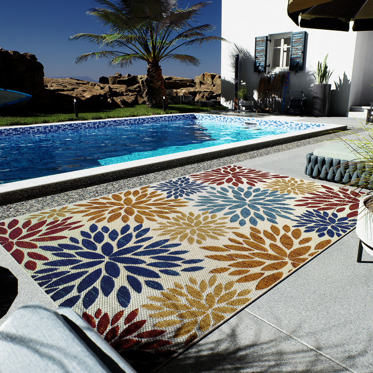 Cabana - Tapis d'extérieur multicolore avec motif à relief