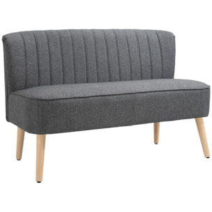 Canapé 2 places style scandinave piètement bois hévéa tissu gris
