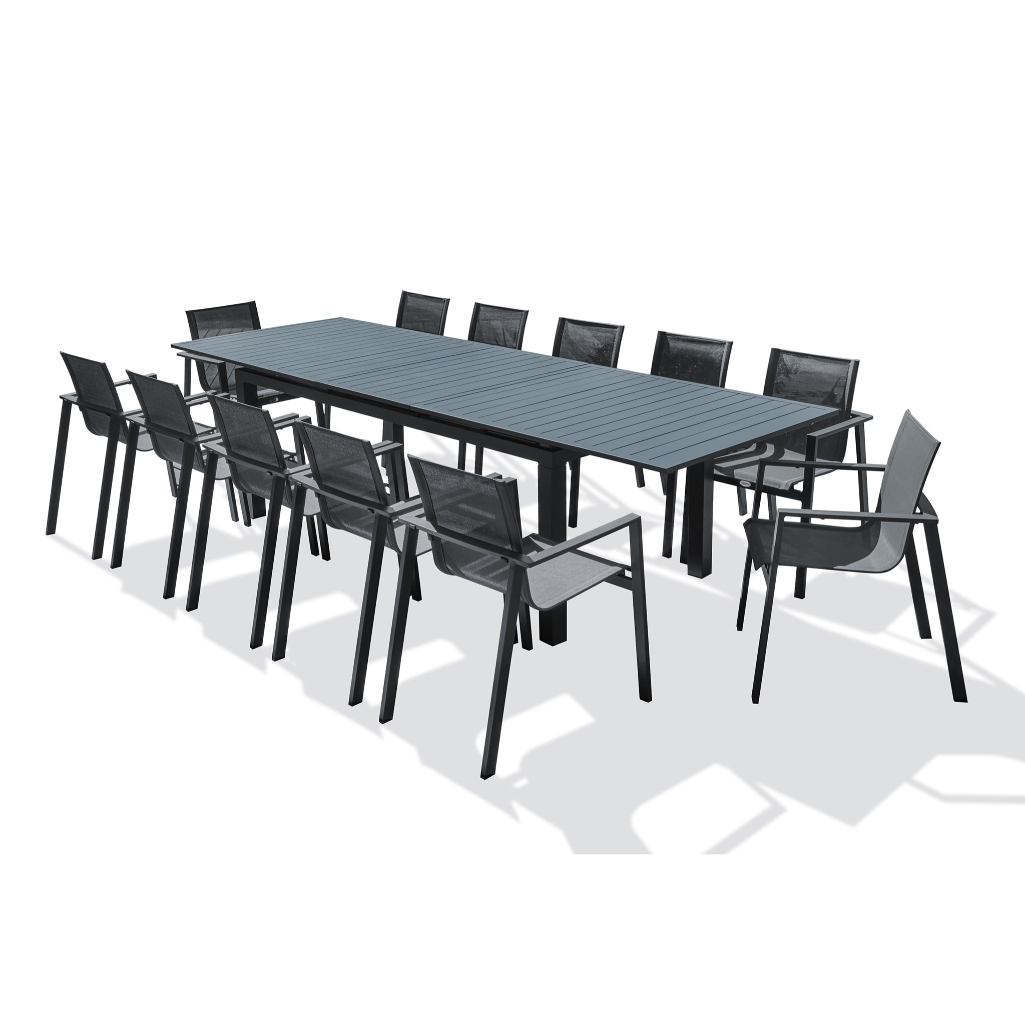 MIAMI - Ensemble repas de jardin 12 places en aluminium gris anthracite