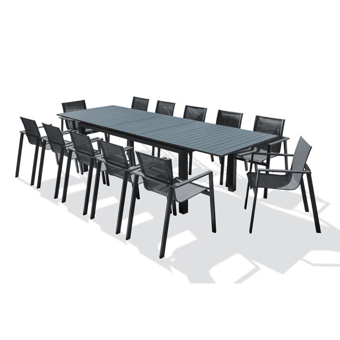 MIAMI - Ensemble repas de jardin 12 places en aluminium gris anthracite