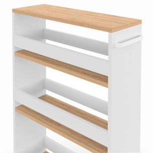 Etagère range épices à roulettes blanc et bois