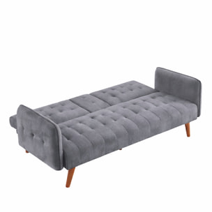 PERTH - Canapé 3 places convertible avec tablette centrale rabattable gris