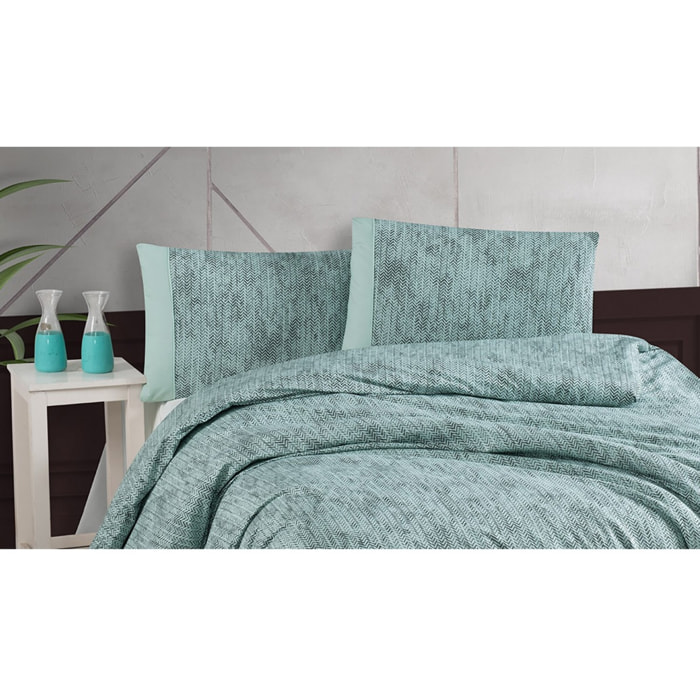 Housse de couette + taie(s) oreiller "Effect mint" 100% coton imprimé.