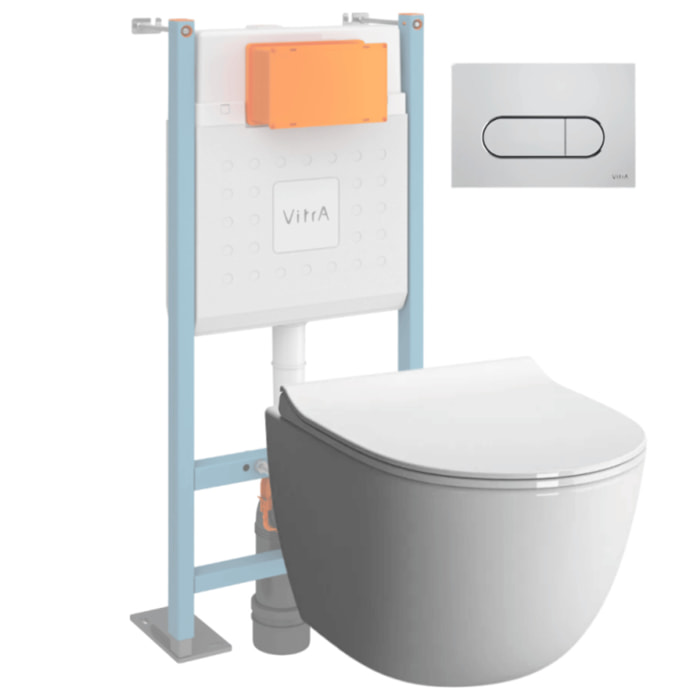 Pack WC suspendu Sento blanc + bâti autoportant V-Fix Core + Plaque Round chromé