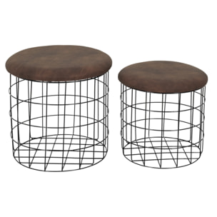 Pouf Gigogne Pu Marron X2