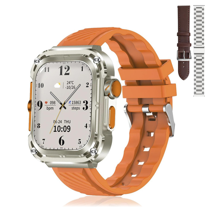 DAM Smartwatch Z85 Max con pantalla 2'', triple correa. Monitores de salud, ECG, tensión. Modos deportivos, llamadas BT. 4,7x1,4x5,5 Cm. Color: Naranja