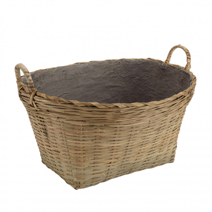 HANS - Pot de fleur ovale 60x53cm en bambou naturel avec anses