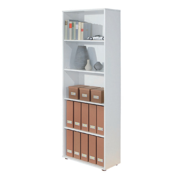 Libreria 5 livelli in laminato bianco, 60x30x180h