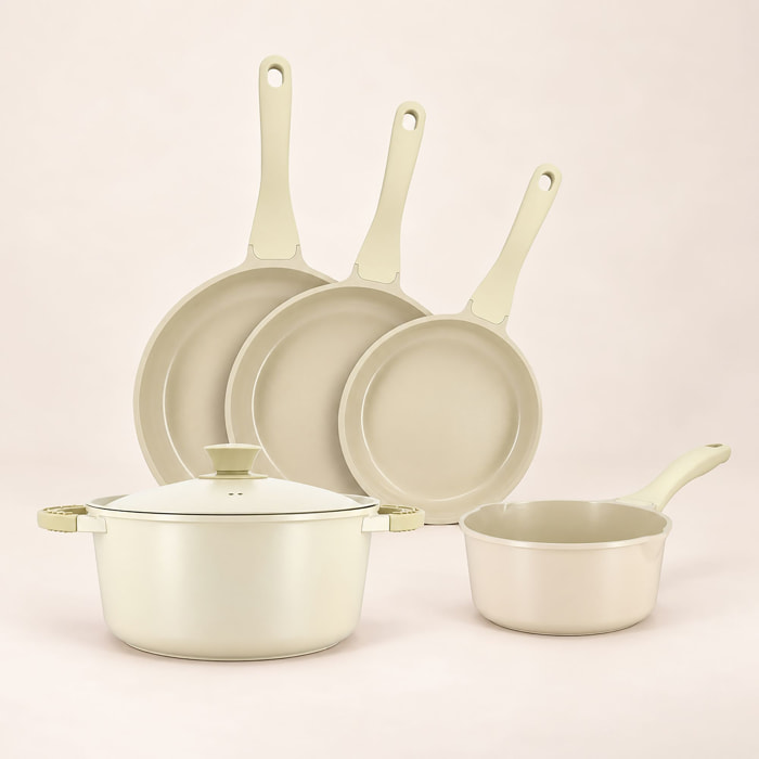Batterie de cuisine de 5 pièces en aluminium recyclé crème - tous feux PURE