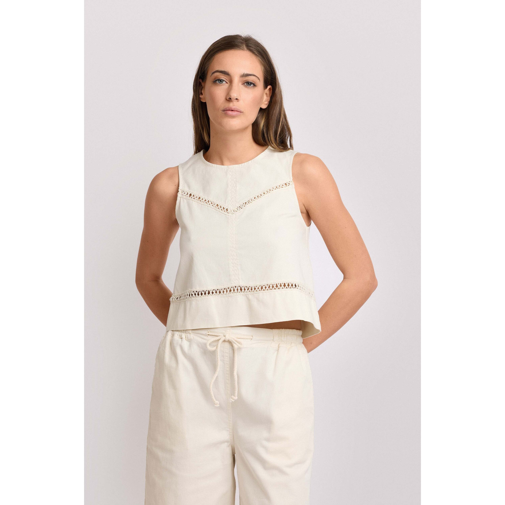 Kocca - Top cropped con inserti traforati Donna, Tinta unita, Girocollo