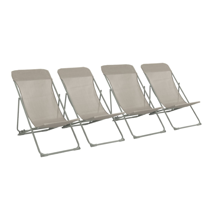 Lot de 4 chaises pliantes LIVORNO en acier / textilene. kaki. 83 x 88 x 95 cm