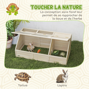 Maison enclos pour tortues - espace niche et enclos - porte haute verrouillable - bois naturel