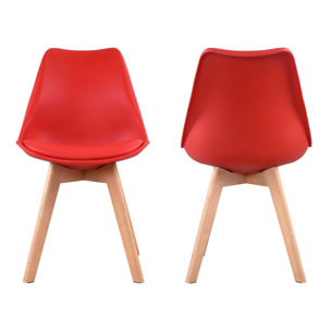 Lot de 4 chaises scandinaves NORA rouge avec coussin
