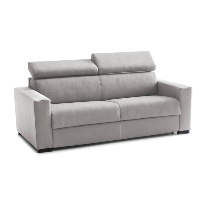 Divano Letto Aiko, Divano a 3 posti, 100% Made in Italy, Sofà Soggiorno con apertura girevole, con poggiatesta regolabili e Braccioli standard, Cm 220x95h85, Grigio