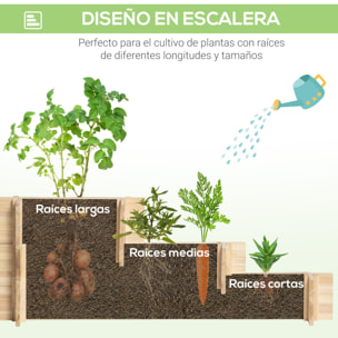 Jardinera de Madera Arriate de Jardín de 3 Niveles con Diseño de Escalera y Tela no Tejida para Cultivos Plantas Flores para Terraza Jardín 93x93x35 cm Natural