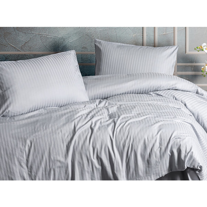 Parure housse de couette et taie(s) oreiller 100% Satin de Coton rayé