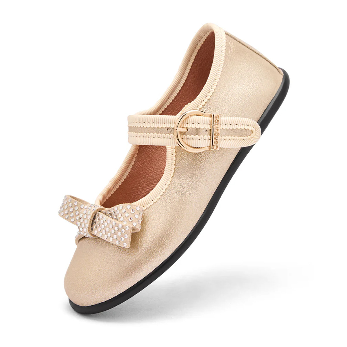 Merceditas de Niña con Hebilla Oro Bow Mary Janes