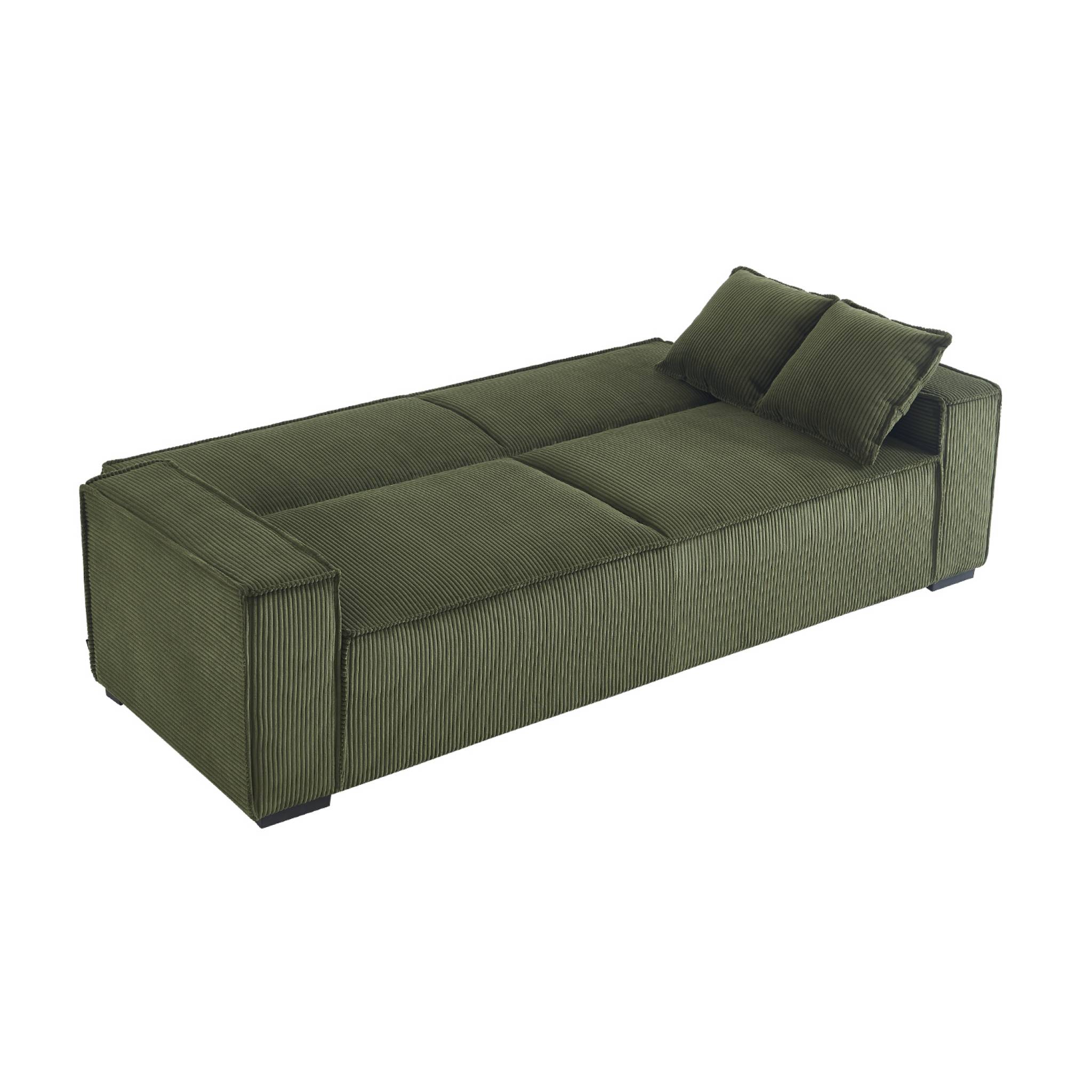 Canapé convertible 3 places kaki velours côtelé L 231 x P 96.5 x H 80cm