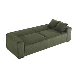 Canapé convertible 3 places kaki velours côtelé L 231 x P 96.5 x H 80cm