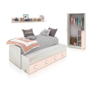 Dormitorio juvenil Kenia Plus Blanco Alpes - Rosa y Gris