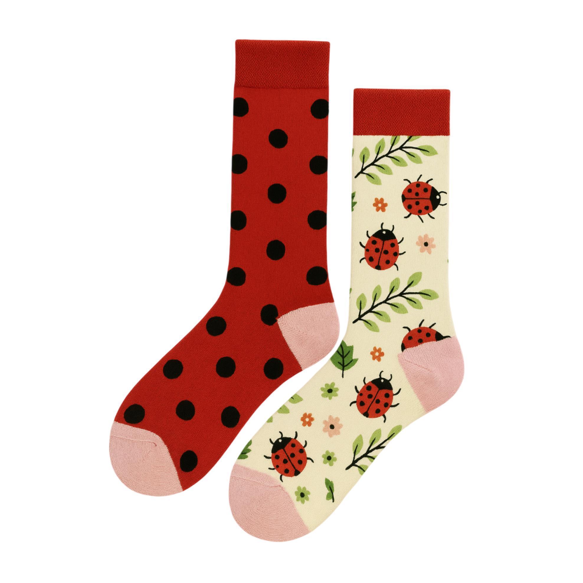 Calcetines Altos Divertidos Unisex con Dibujos de Mariquitas, Talla única 27-35
