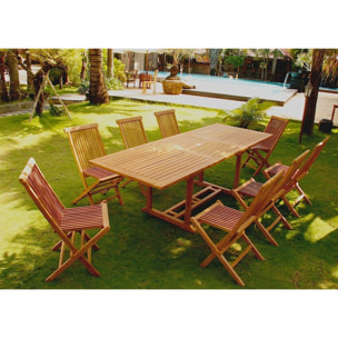 Table de jardin rectangulaire et 8 chaises en teck ADAGNA